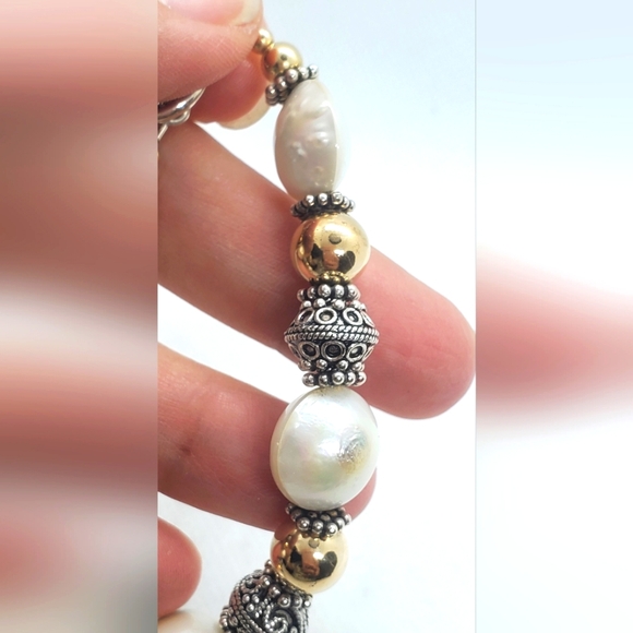 Bracelet 8"inch Elegant Sterling Silver Pearl and Gold Beaded - Picture 4 of 5